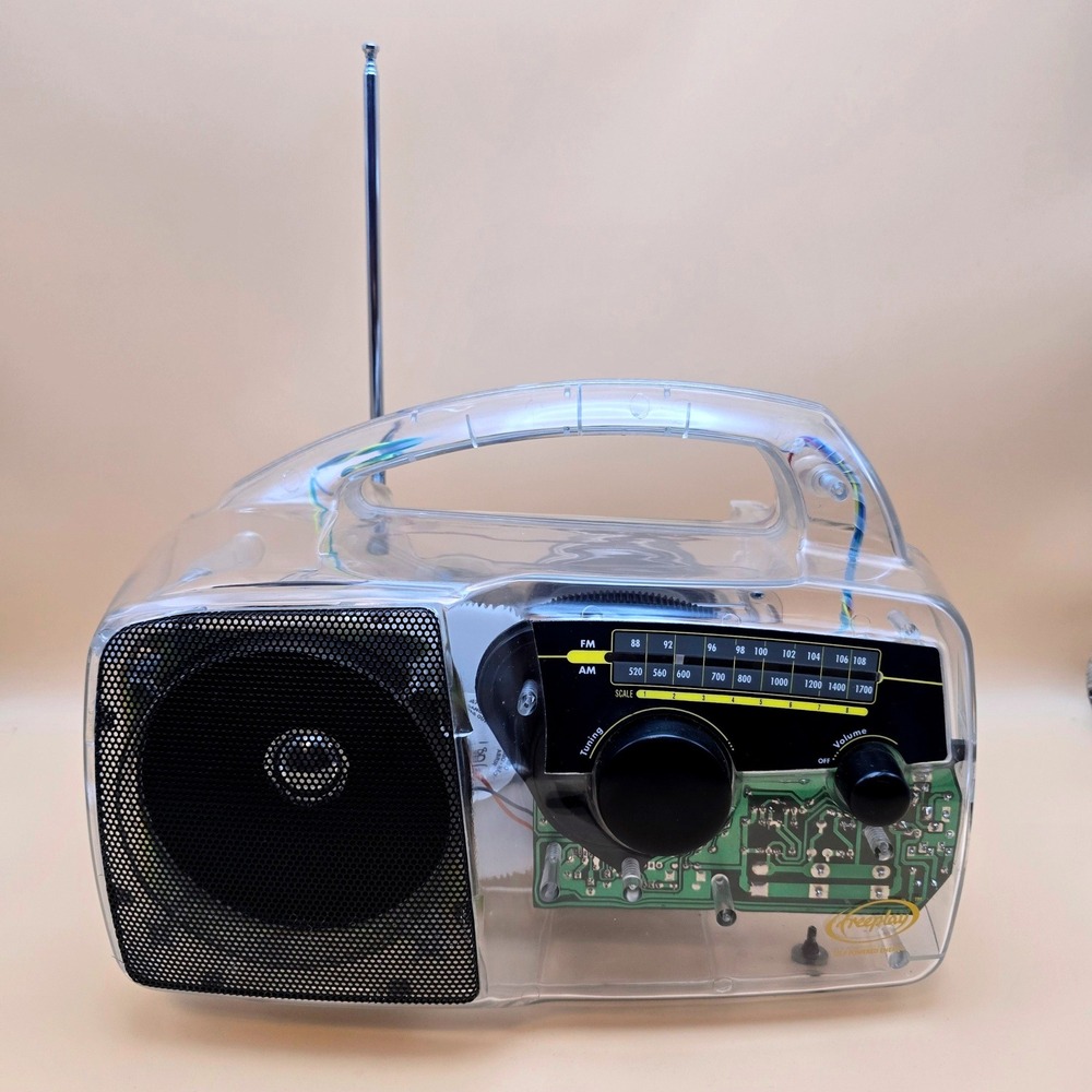 Freeplay Clear Solar Wind Up AM FM Radio Self Powered Prison Tech A289778 Tested